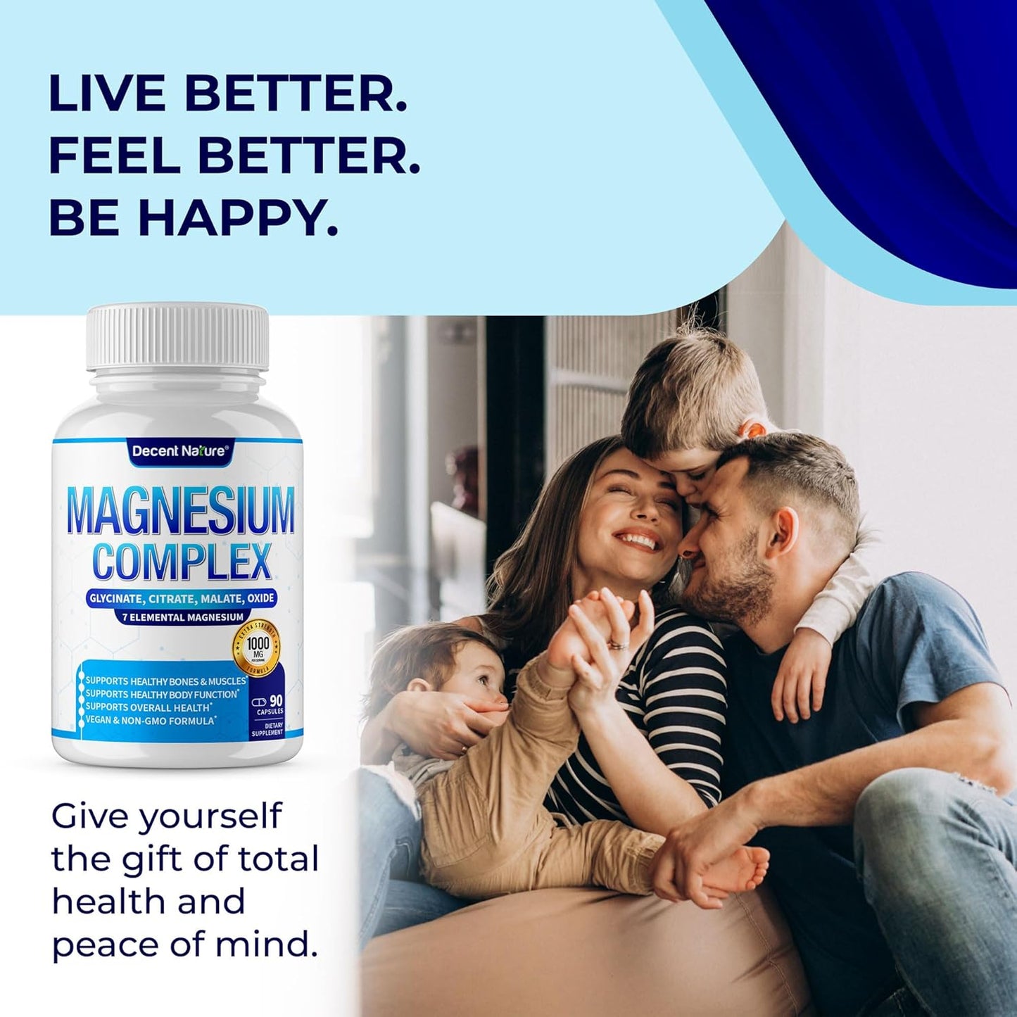 Magnesium Complex 7 Elemental Magnesium Supplement 1000Mg – Magnesium Glycinate, Citrate, Malate, Taurate, Oxide, Aspartate, Orotate Non-Gmo 90 Capsules