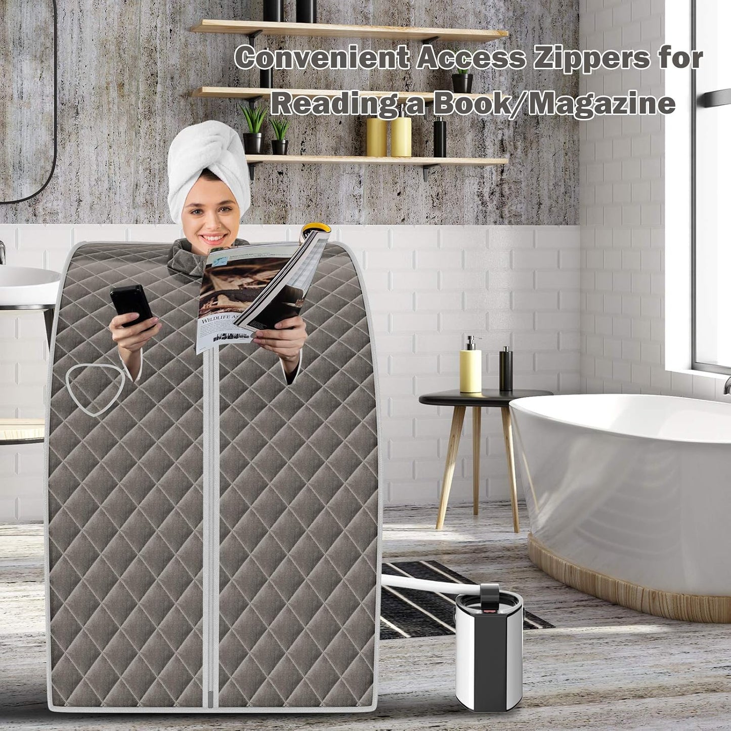 Portable Steam Sauna, 3L Personal Sauna Tent with Remote Control, 9-Level Temperature and Timer, Atomization Function, Foldable Spa Sauna for Weight Loss, Detox Relaxation at Home (Grey)