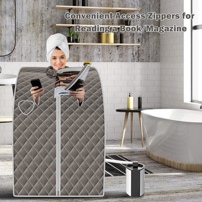 Portable Steam Sauna, 3L Personal Sauna Tent with Remote Control, 9-Level Temperature and Timer, Atomization Function, Foldable Spa Sauna for Weight Loss, Detox Relaxation at Home (Grey)