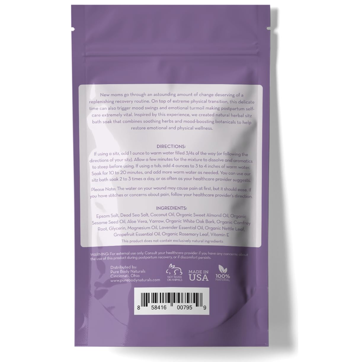 Sitz Bath Salt – Postpartum Care and Hemorrhoid Treatment – Natural Soak for Self Care and Hemmoroid Treatment - Post Partum Essentials, 10 Oz