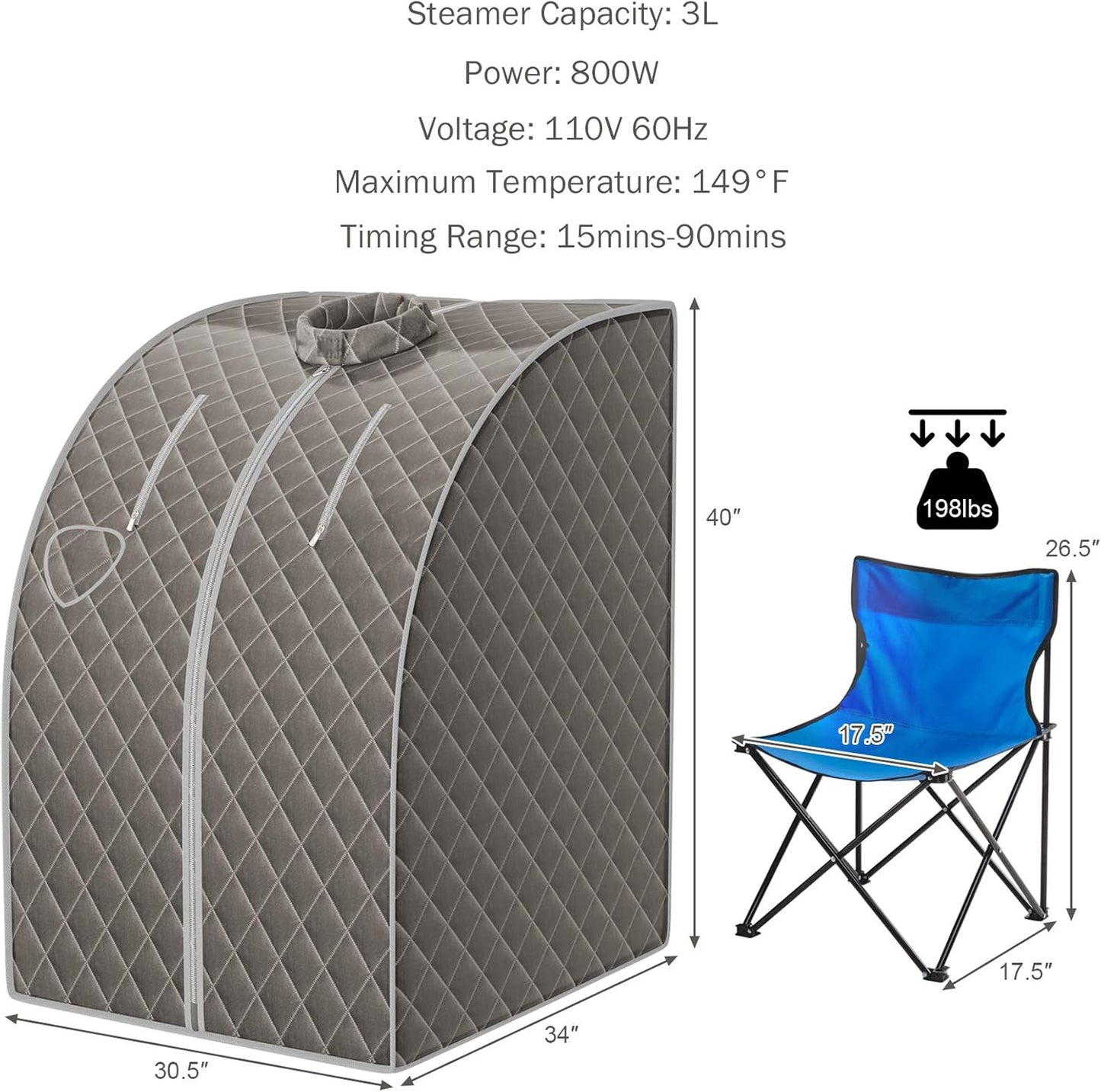 Portable Steam Sauna, 3L Personal Sauna Tent with Remote Control, 9-Level Temperature and Timer, Atomization Function, Foldable Spa Sauna for Weight Loss, Detox Relaxation at Home (Grey)