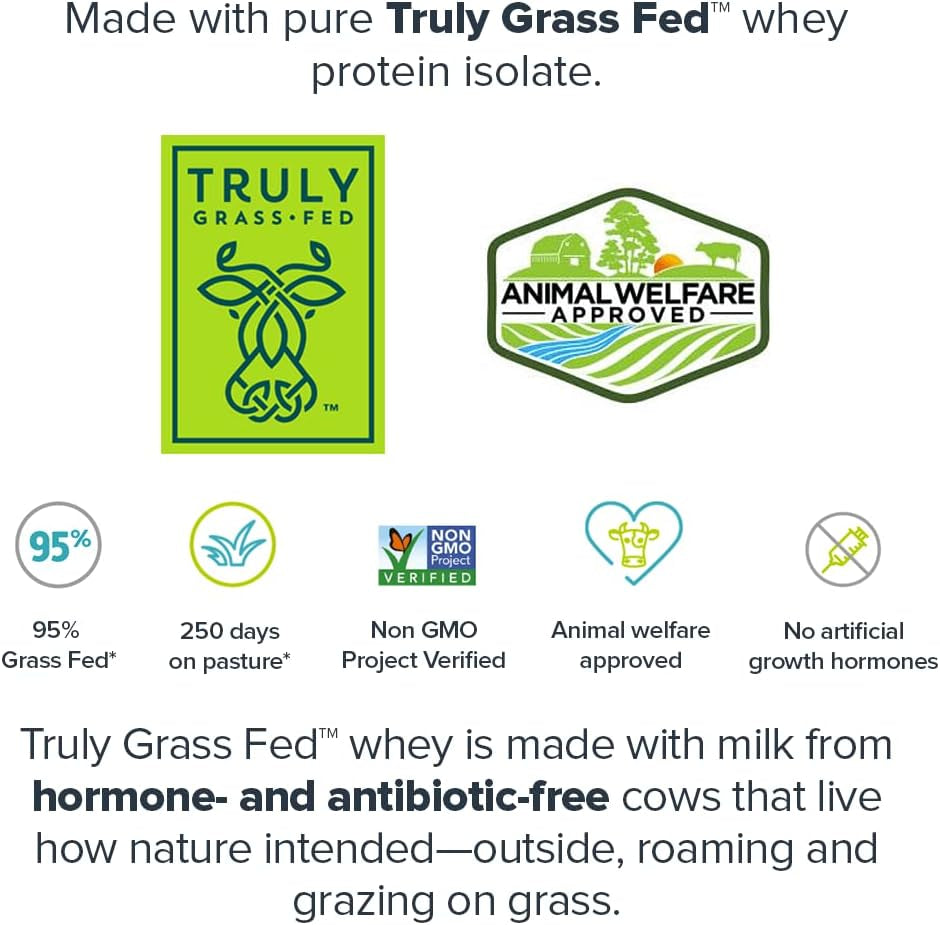 Whey+ Protein Whey Isolate from Grass Fed Cows (Chocolate, 60 Servings) - Whey Protein Isolate Powder, Low Calorie, Non-Gmo, Sugar Free, Lactose and Gluten Free, All Natural Protein Powder