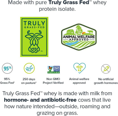 Whey+ Protein Whey Isolate from Grass Fed Cows (Chocolate, 60 Servings) - Whey Protein Isolate Powder, Low Calorie, Non-Gmo, Sugar Free, Lactose and Gluten Free, All Natural Protein Powder