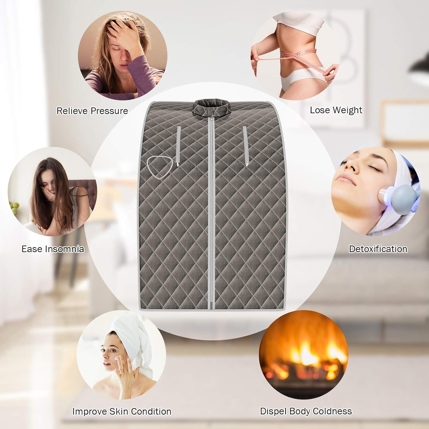 Portable Steam Sauna, 3L Personal Sauna Tent with Remote Control, 9-Level Temperature and Timer, Atomization Function, Foldable Spa Sauna for Weight Loss, Detox Relaxation at Home (Grey)