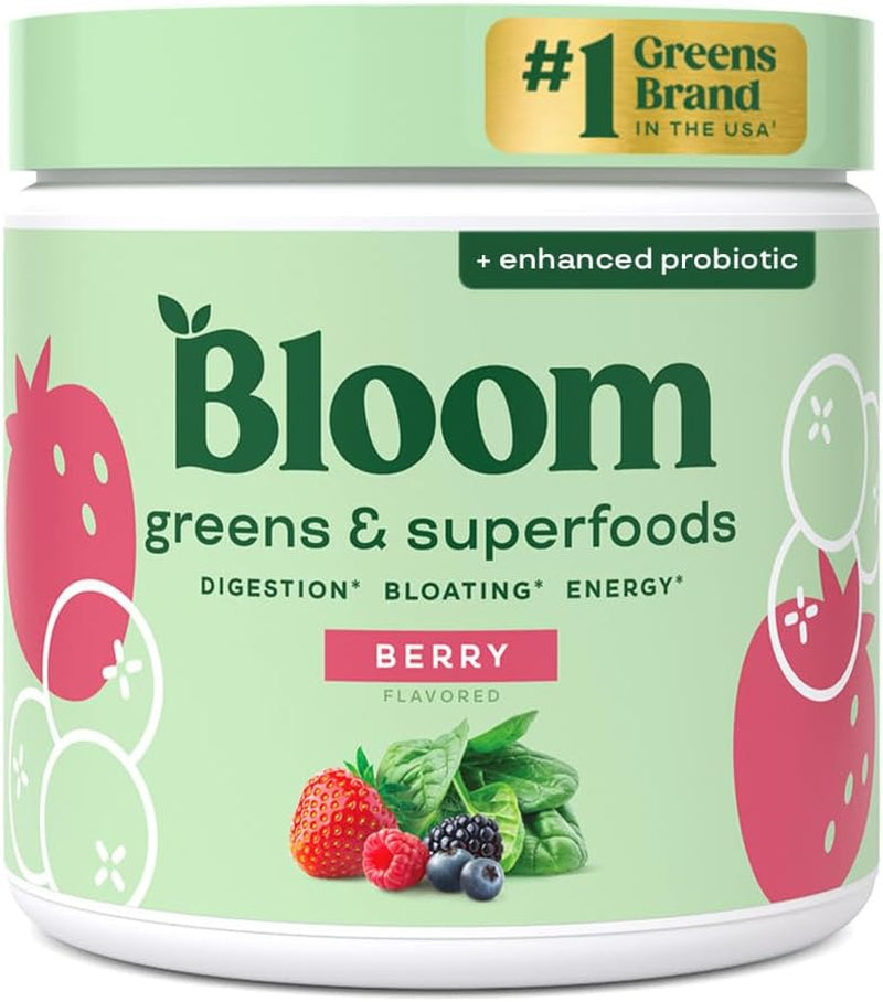Superfood Greens Powder, Digestive Enzymes with Probiotics and Prebiotics, Gut Health, Bloating Relief for Women, Chlorella, Green Juice Mix with Beet Root Powder, 30 SVG, Berry