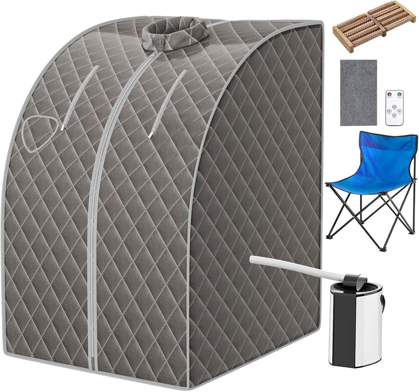 Portable Steam Sauna, 3L Personal Sauna Tent with Remote Control, 9-Level Temperature and Timer, Atomization Function, Foldable Spa Sauna for Weight Loss, Detox Relaxation at Home (Grey)