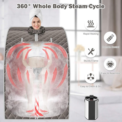 Portable Steam Sauna, 3L Personal Sauna Tent with Remote Control, 9-Level Temperature and Timer, Atomization Function, Foldable Spa Sauna for Weight Loss, Detox Relaxation at Home (Grey)