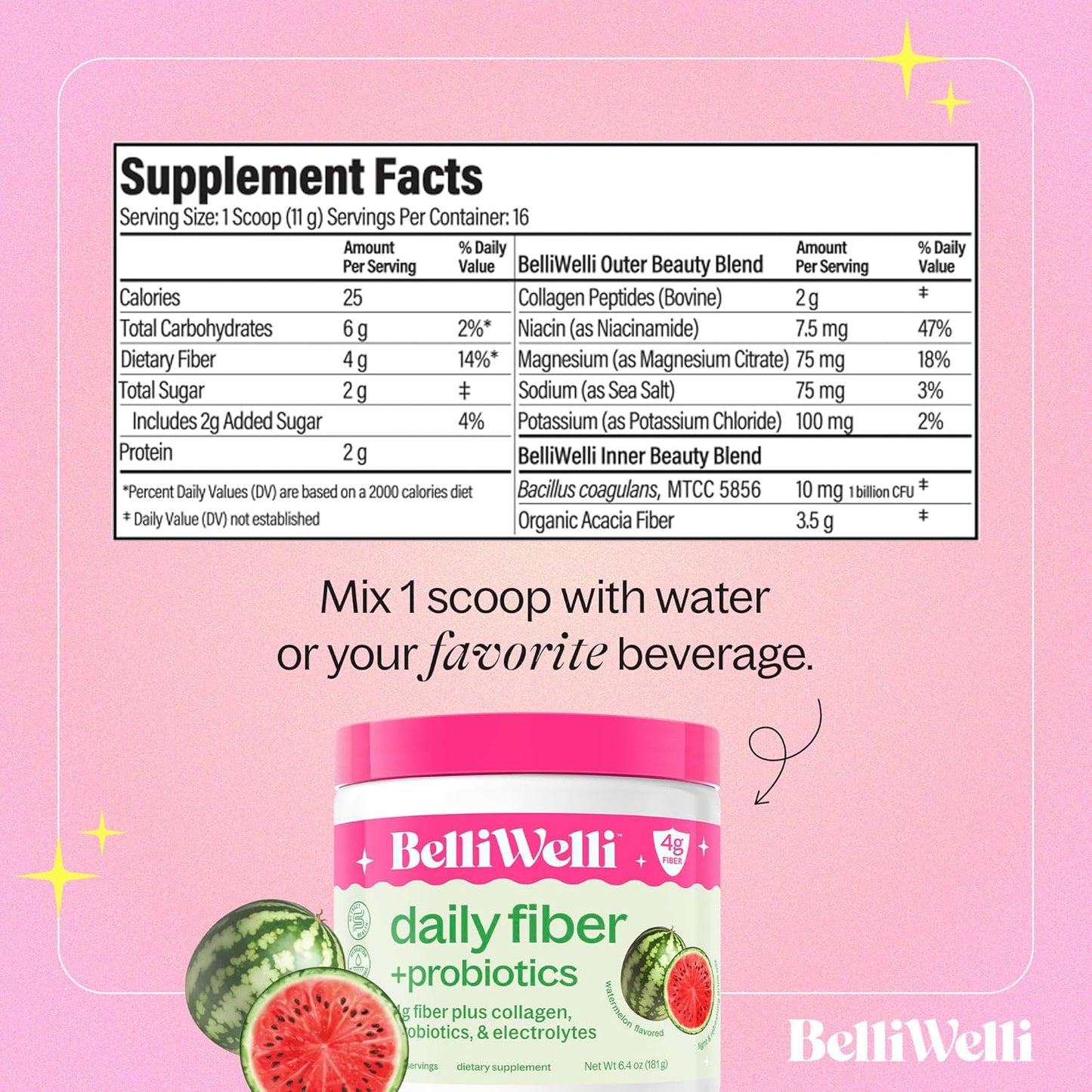 Daily Fiber Supplement Bundle for Women & Men – Premium Fiber Powder from Organic Acacia with Added Collagen, Electrolytes & Probiotics – No Bloat, Constipation & Gut Health Support (Watermelon)