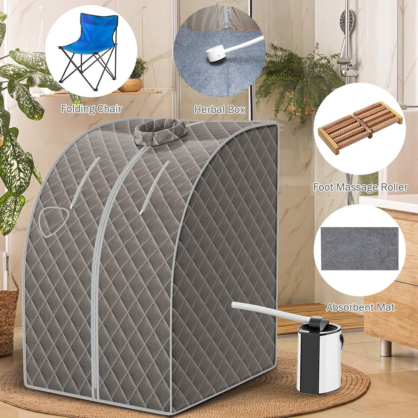 Portable Steam Sauna, 3L Personal Sauna Tent with Remote Control, 9-Level Temperature and Timer, Atomization Function, Foldable Spa Sauna for Weight Loss, Detox Relaxation at Home (Grey)