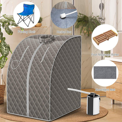 Portable Steam Sauna, 3L Personal Sauna Tent with Remote Control, 9-Level Temperature and Timer, Atomization Function, Foldable Spa Sauna for Weight Loss, Detox Relaxation at Home (Grey)